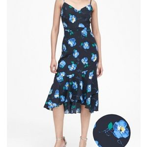 Banana republic size 4 midi dress with black and blue floral pattern